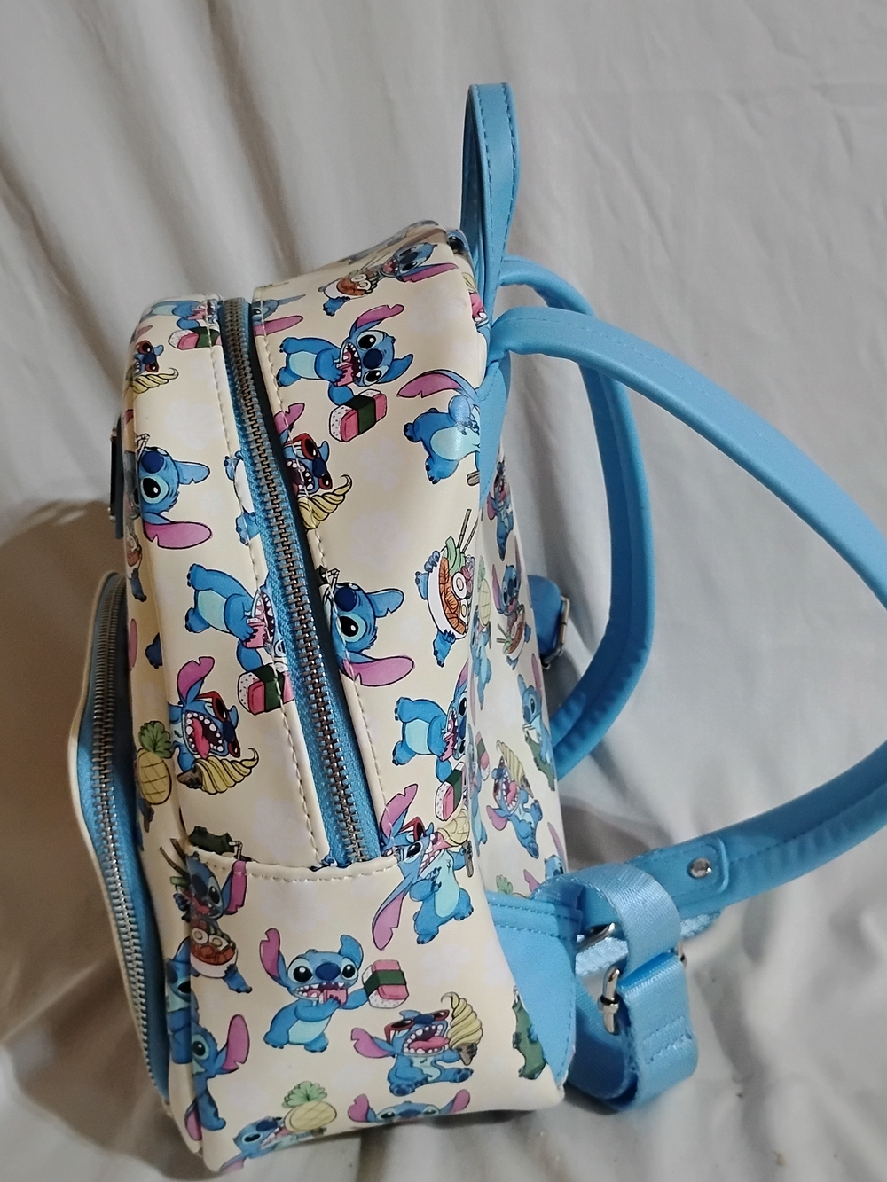 Loungefly Cream and Blue Stitch Snacktime Pattern Kids Mini Backpack - Picture 4 of 7